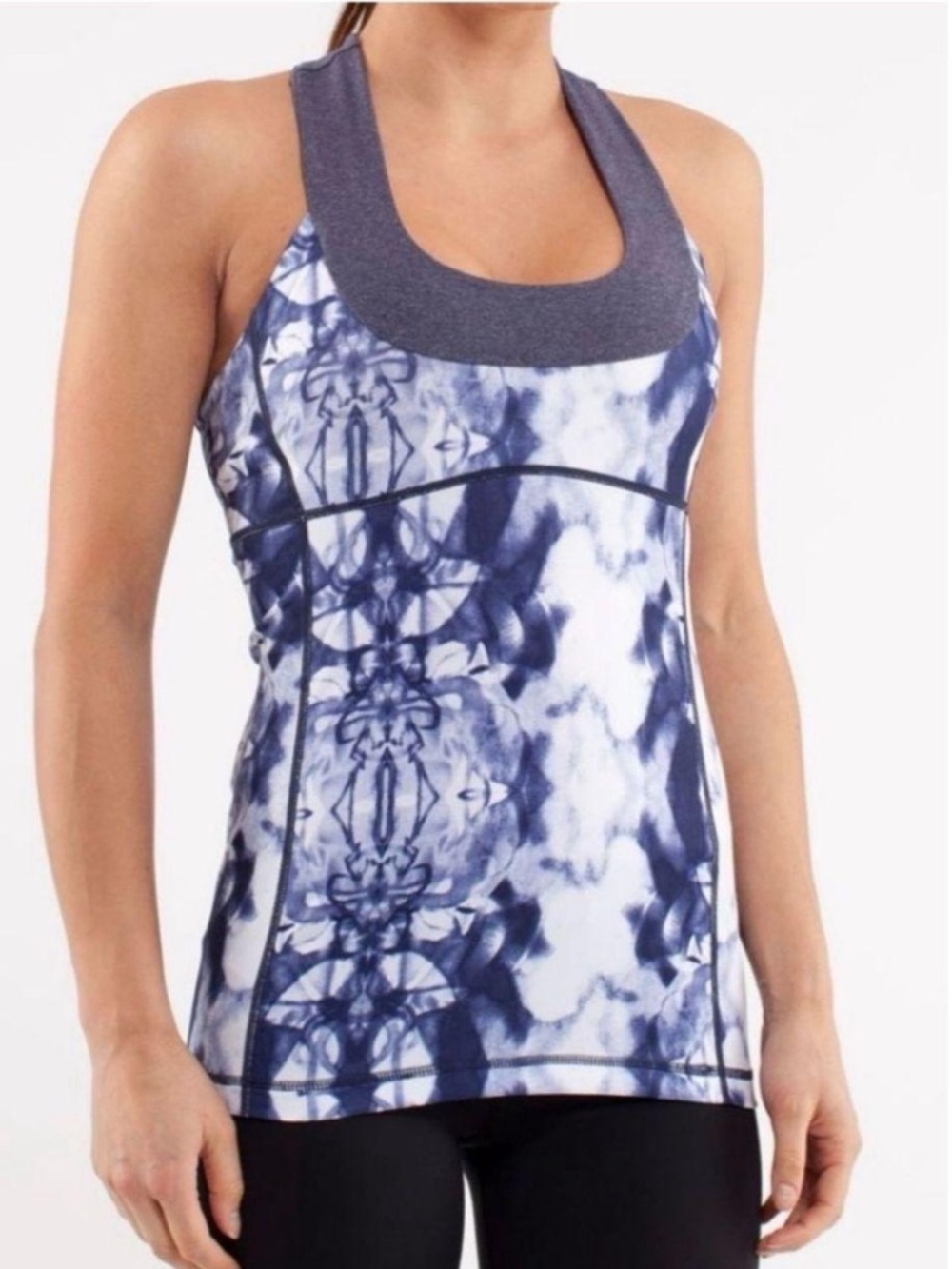 lululemon athletica Blue and White Scoop Neck Tank